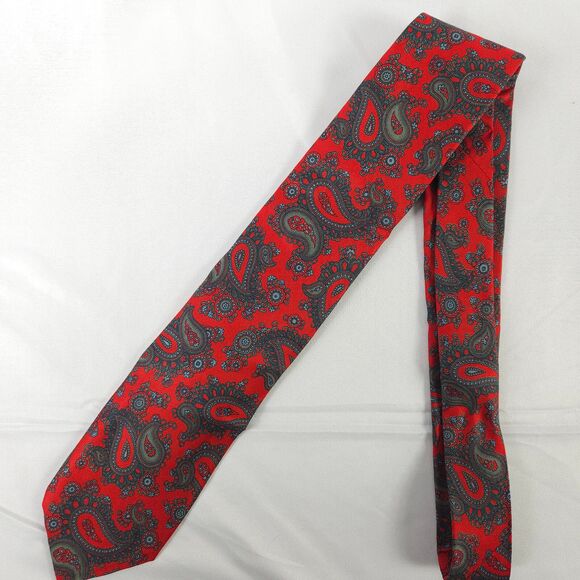 Robert Talbott Red Paisley Slim Short Silk Tie 3" x 56" Made in the USA - Picture 2 of 6